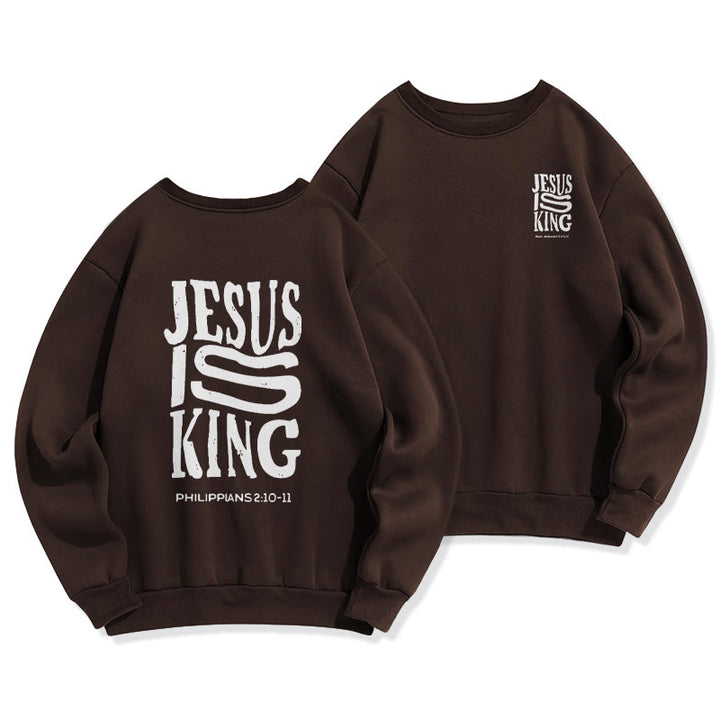 Christianartworkshop Bold Street Style Jesus Is King Bold Fleece Lined Polyester Sweatshirt - Brown - 2XL - image 6