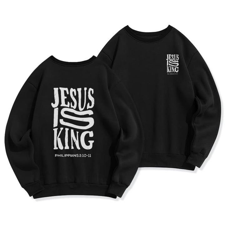 Christianartworkshop Bold Street Style Jesus Is King Bold Fleece Lined Polyester Sweatshirt - Black - 2XL - image 4