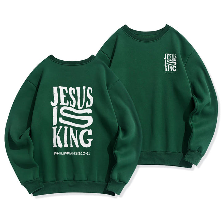 Christianartworkshop Bold Street Style Jesus Is King Bold Fleece Lined Polyester Sweatshirt - Green - 2XL - image 3