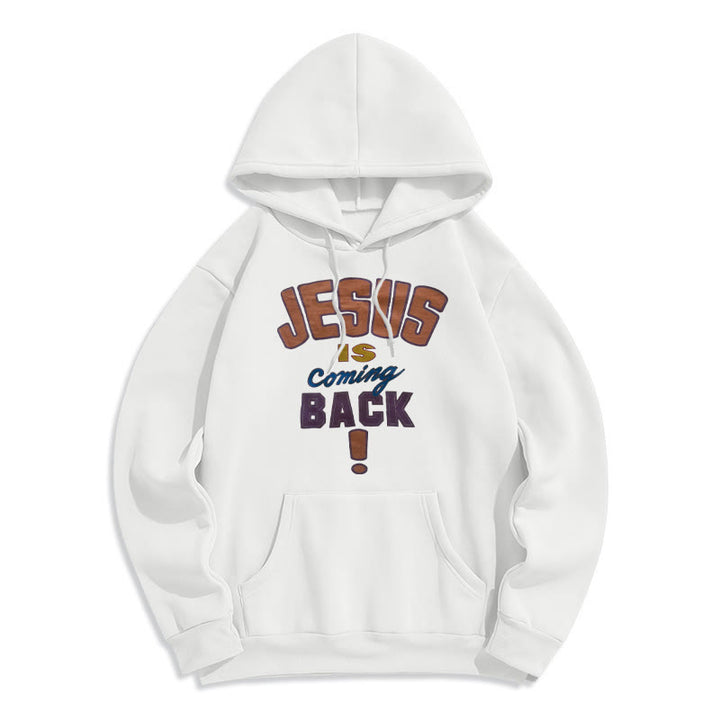 Christianartworkshop Modern Street Style Jesus Is Coming Back Fleece Lined Polyester Hoodie - White - 2XL - image 0