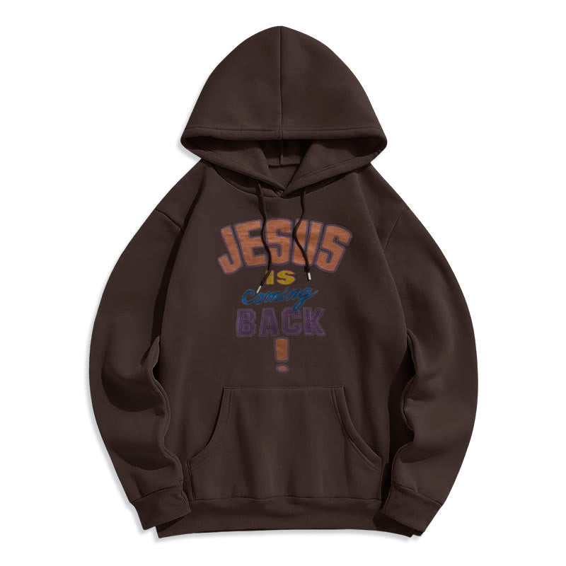Christianartworkshop Modern Street Style Jesus Is Coming Back Fleece Lined Polyester Hoodie - Brown - 2XL - image 5