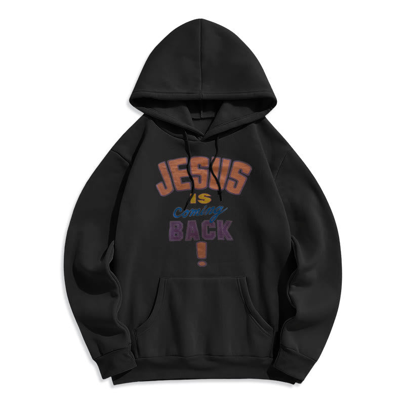 Christianartworkshop Modern Street Style Jesus Is Coming Back Fleece Lined Polyester Hoodie - Black - 2XL - image 7