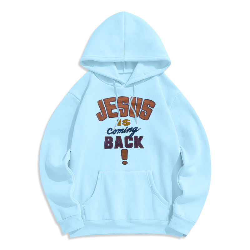 Christianartworkshop Modern Street Style Jesus Is Coming Back Fleece Lined Polyester Hoodie - Blue - 2XL - image 4
