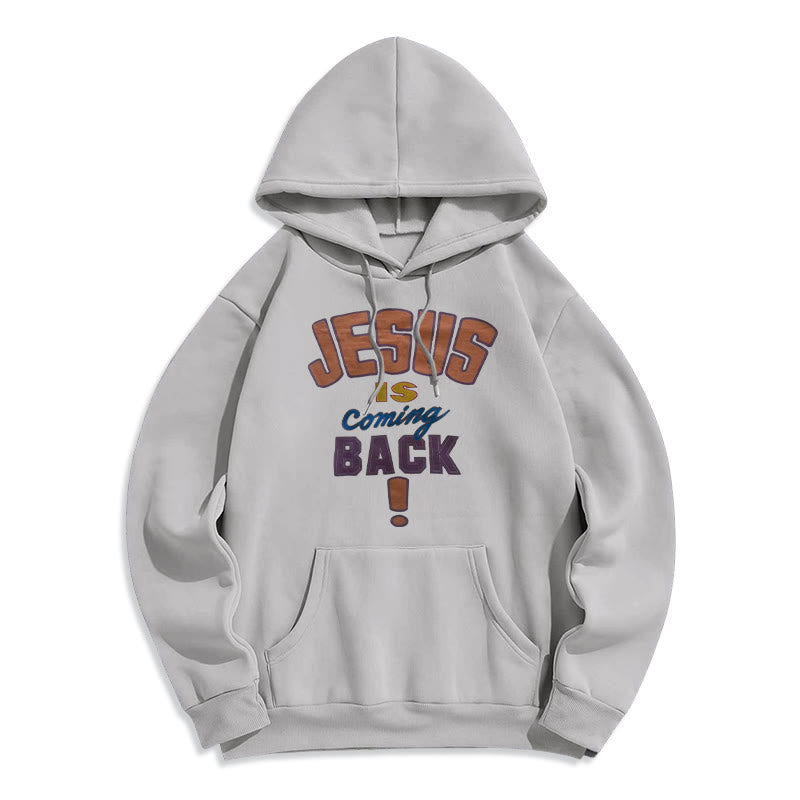 Christianartworkshop Modern Street Style Jesus Is Coming Back Fleece Lined Polyester Hoodie - Grey - 2XL - image 2