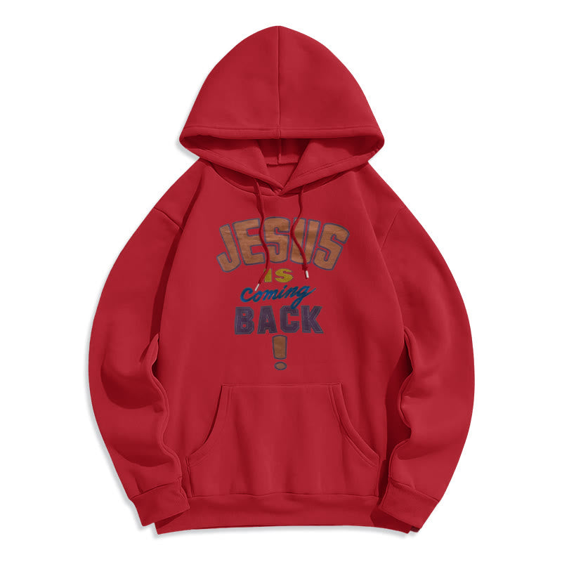 Christianartworkshop Modern Street Style Jesus Is Coming Back Fleece Lined Polyester Hoodie - Red - 2XL - image 7