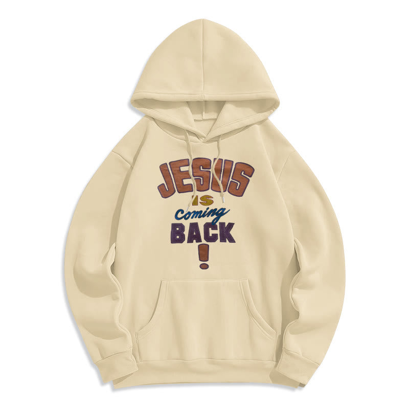 Christianartworkshop Modern Street Style Jesus Is Coming Back Fleece Lined Polyester Hoodie - Beige - 2XL - image 3