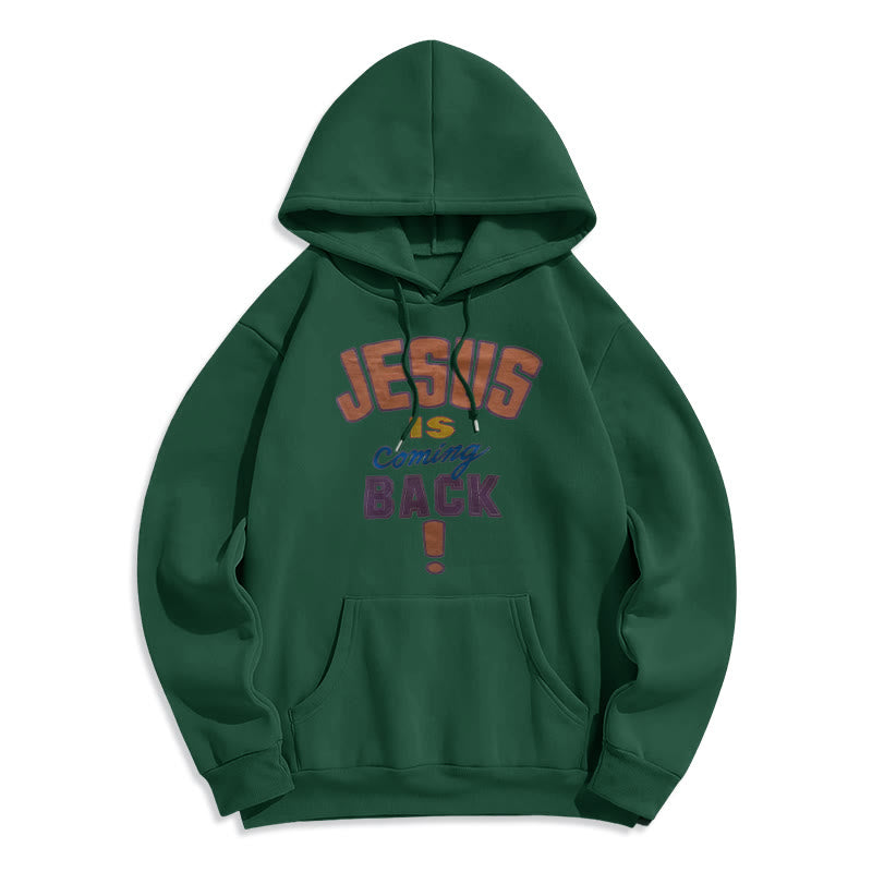 Christianartworkshop Modern Street Style Jesus Is Coming Back Fleece Lined Polyester Hoodie - Green - 2XL - image 6