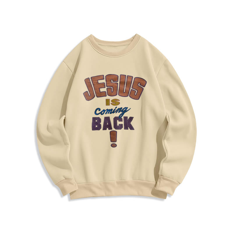 Christianartworkshop Modern Street Style Jesus Is Coming Back Fleece Lined Polyester Sweatshirt - Beige - 2XL - image 2