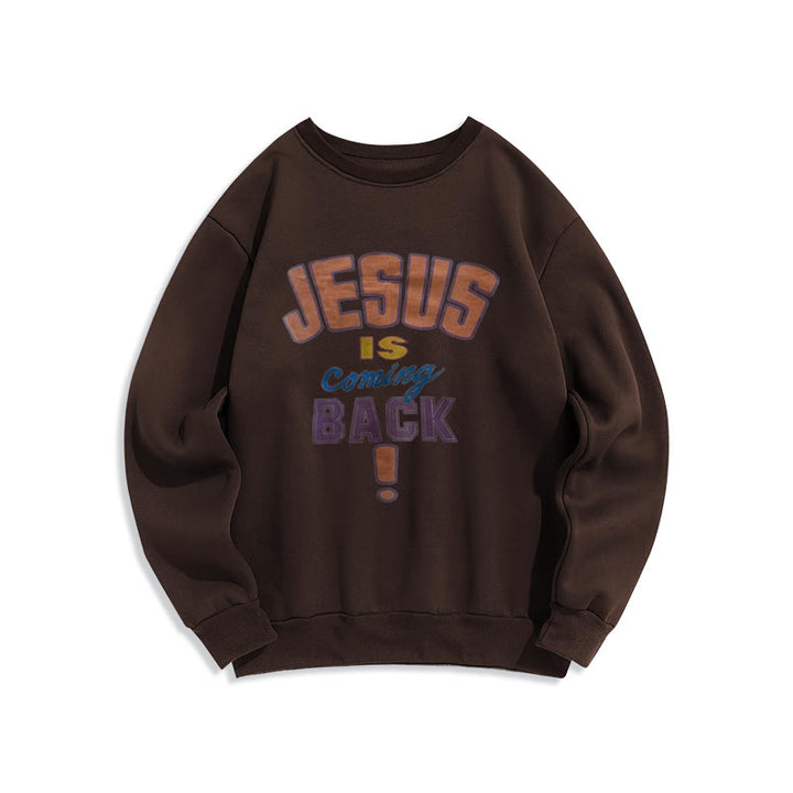 Christianartworkshop Modern Street Style Jesus Is Coming Back Fleece Lined Polyester Sweatshirt - Brown - 2XL - image 4