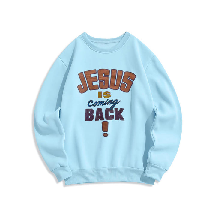 Christianartworkshop Modern Street Style Jesus Is Coming Back Fleece Lined Polyester Sweatshirt - Blue - 2XL - image 4