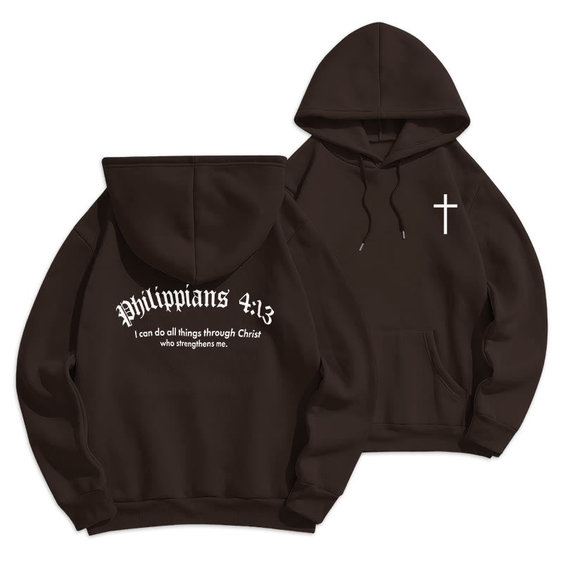 Christianartworkshop Quotation Style Bold Faith in Philippians 413 Fleece Lined Polyester Hoodie - Brown - 2XL - image 10
