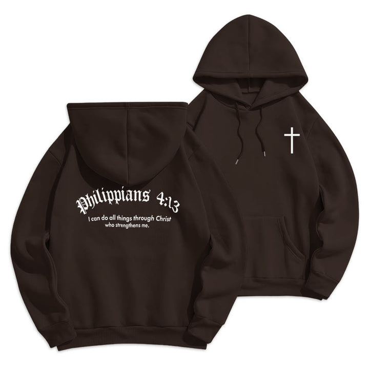 Christianartworkshop Quotation Style Bold Faith in Philippians 413 Fleece Lined Polyester Hoodie - Brown - 2XL - image 10