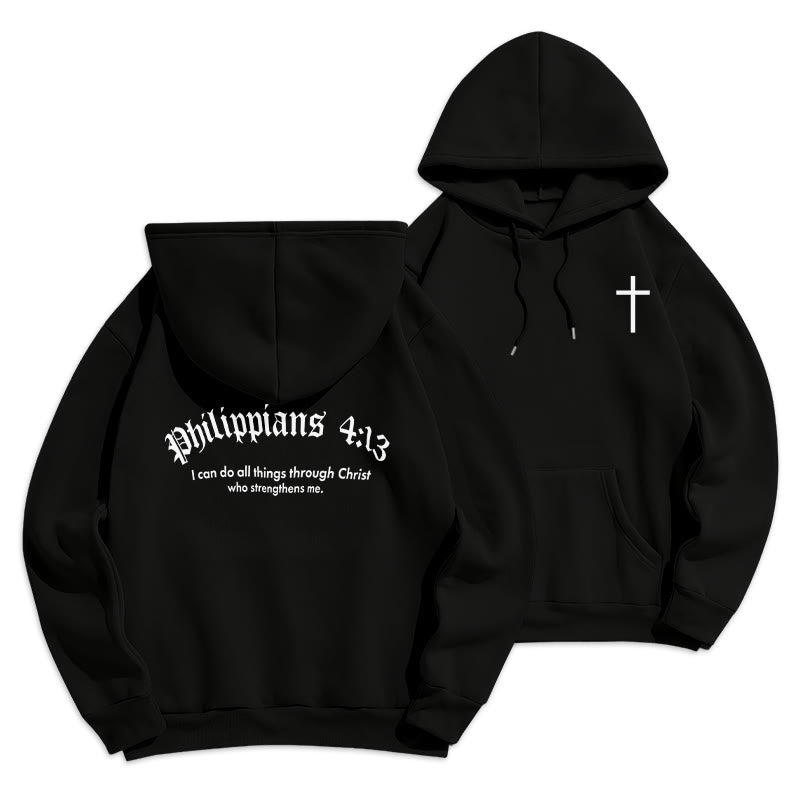 Christianartworkshop Quotation Style Bold Faith in Philippians 413 Fleece Lined Polyester Hoodie - Black - 2XL - image 6