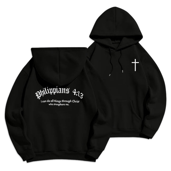 Christianartworkshop Quotation Style Bold Faith in Philippians 413 Fleece Lined Polyester Hoodie - Black - 2XL - image 6