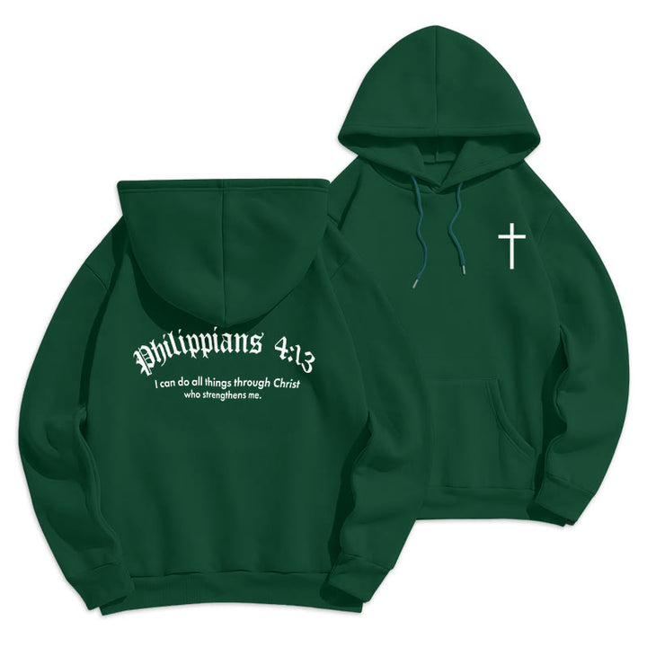 Christianartworkshop Quotation Style Bold Faith in Philippians 413 Fleece Lined Polyester Hoodie - Green - 2XL - image 9