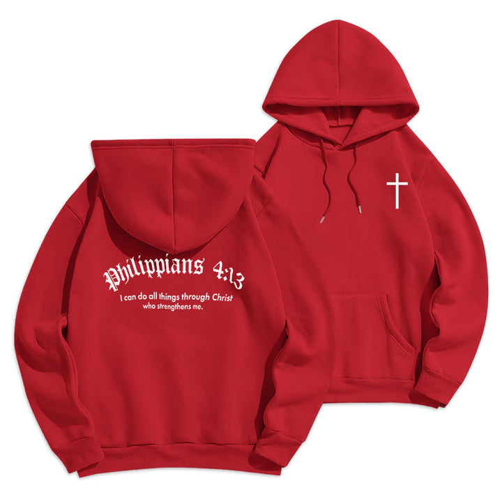 Christianartworkshop Quotation Style Bold Faith in Philippians 413 Fleece Lined Polyester Hoodie - Red - 2XL - image 11