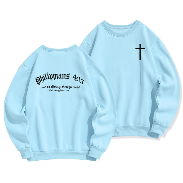 Christianartworkshop Quotation Style Bold Faith in Philippians 413 Fleece Lined Polyester Sweatshirt - Blue - 2XL - image 2