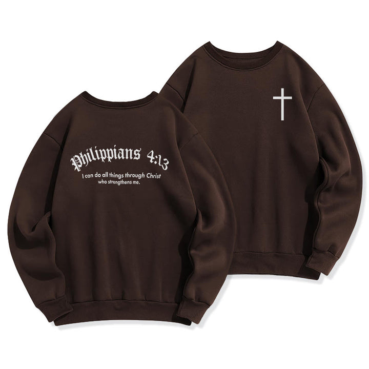 Christianartworkshop Quotation Style Bold Faith in Philippians 413 Fleece Lined Polyester Sweatshirt - Brown - 2XL - image 4