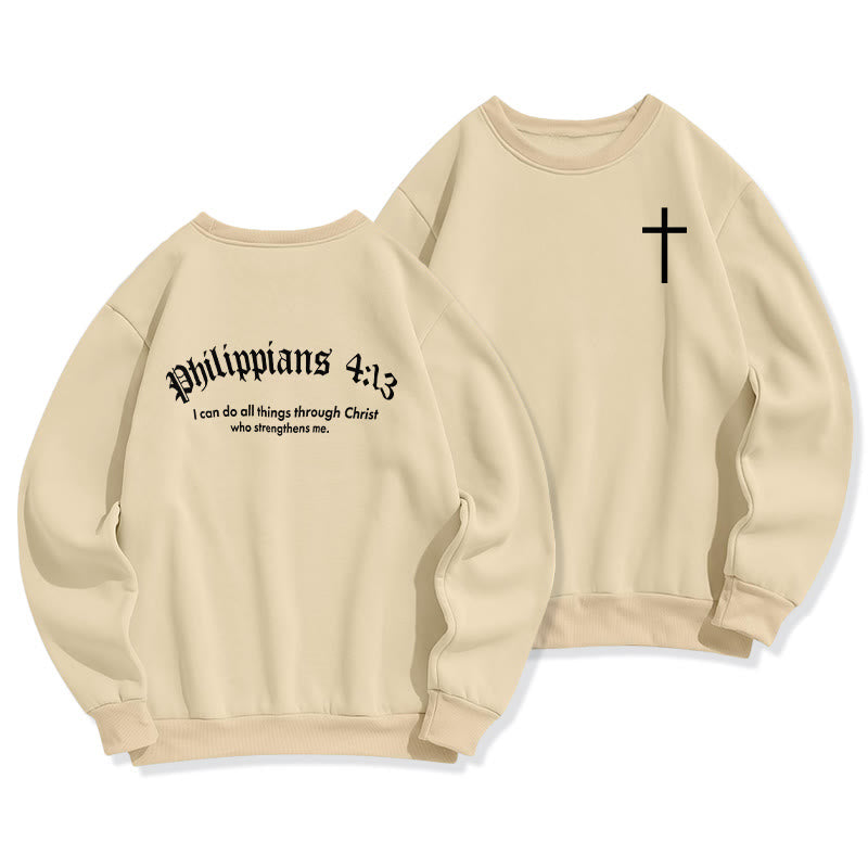 Christianartworkshop Quotation Style Bold Faith in Philippians 413 Fleece Lined Polyester Sweatshirt - Beige - 2XL - image 4