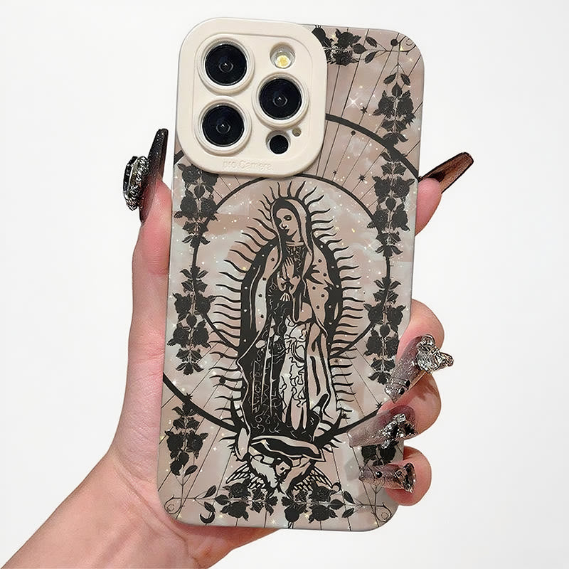 Christianartworkshop Elegant Shining Faith Virgin Mary Phone Case: Catholic Devotion Gift - Pearl White (White Frame) - iPhone 16Pro Max - image 1