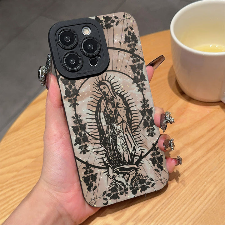Christianartworkshop Elegant Shining Faith Virgin Mary Phone Case: Catholic Devotion Gift - Pearl White (Black Frame) - iPhone 16Pro Max - image 3