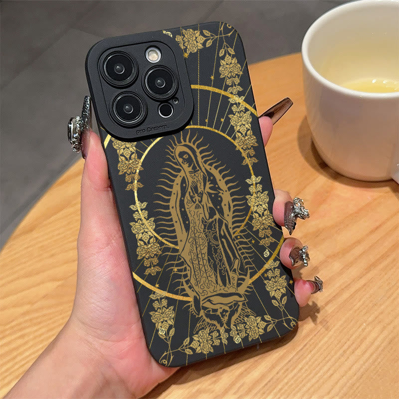 Christianartworkshop Elegant Shining Faith Virgin Mary Phone Case: Catholic Devotion Gift - Black Gold - iPhone 16Pro Max - image 4