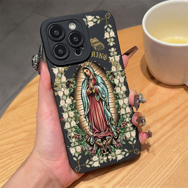 Christianartworkshop Virgin Mary Surrounded by White Roses Spiritual Phone Case - Black (Frame-Ring Style) - iPhone 16Pro Max - image 6