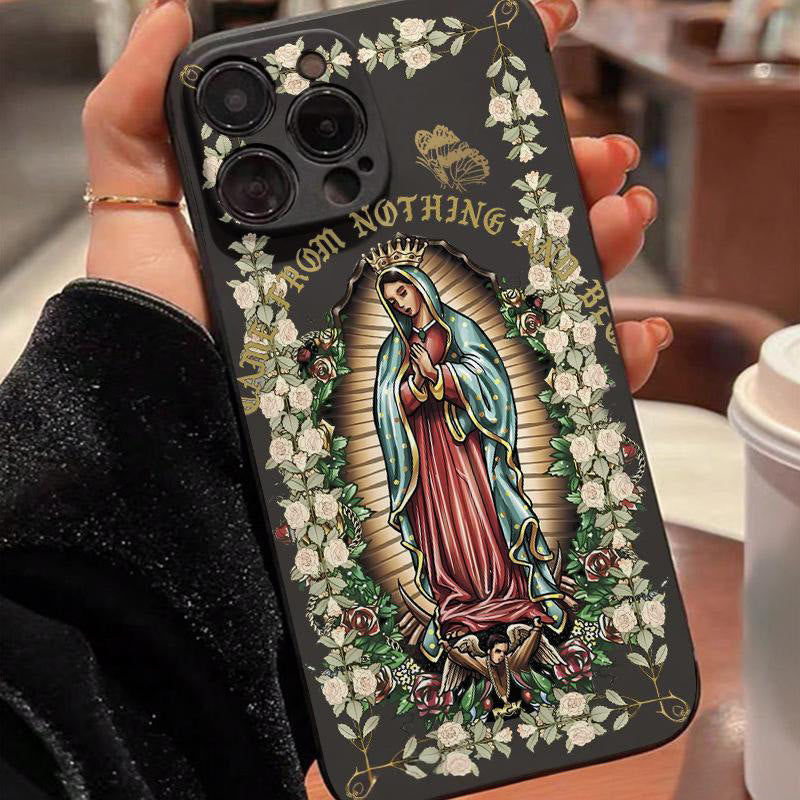 Christianartworkshop Virgin Mary Surrounded by White Roses Spiritual Phone Case - Black (One-Piece Style) - iPhone 16Pro Max - image 7
