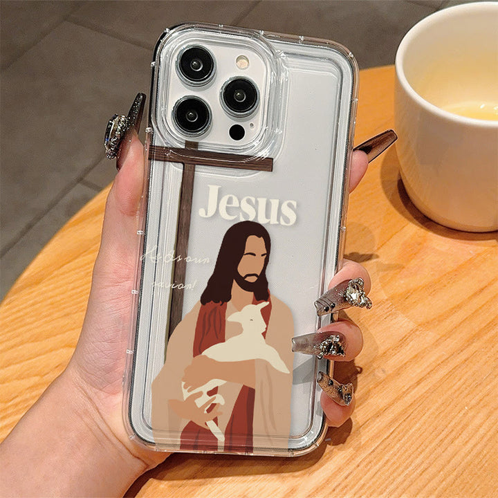 Christianartworkshop Faith-Inspired Christian Symbolism Phone Case: Virgin Mary, Jesus & Cross Art - image 1