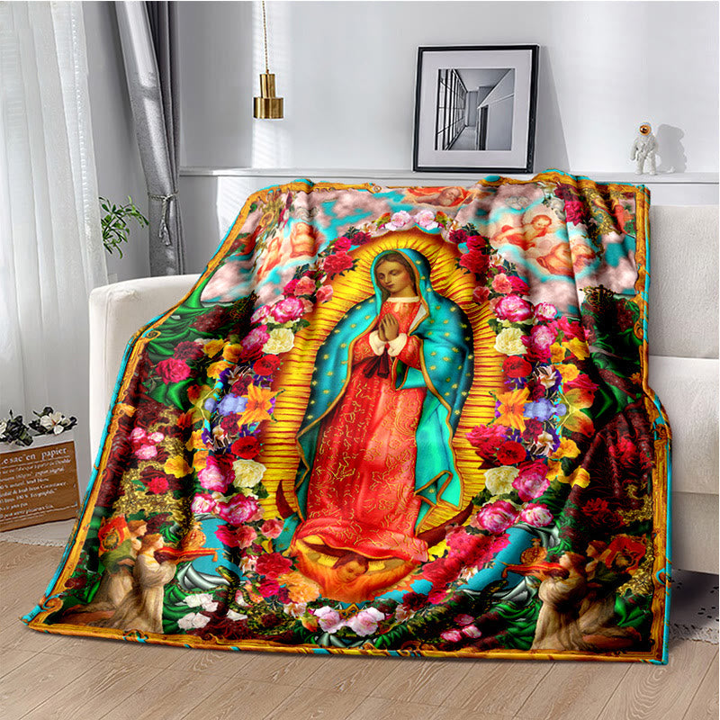 Christianartworkshop Colored Style Our Lady of Guadalupe Flannel Blanket: Cozy Faith for Bedroom & Sofa - A - 264x228cm - image 1