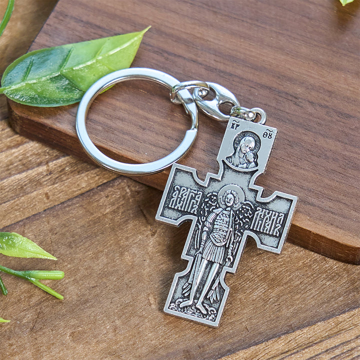 Christianartworkshop Vintage Orthodox Cross Keychain: Devotion Memento with Protective Power - Orthodox Cross - image 1