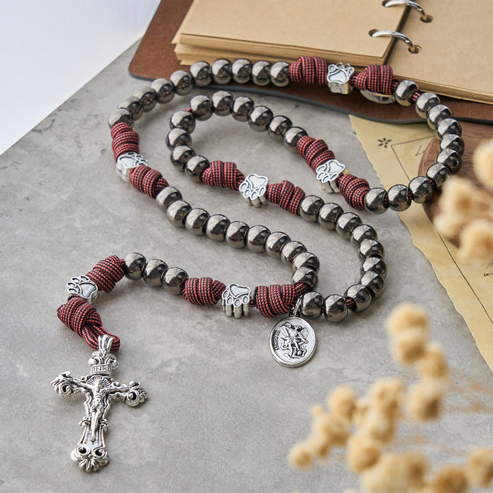 Christianartworkshop Rugged Metallic Beads Paracord Rosary with Paw Charms & St. Michael - image 3