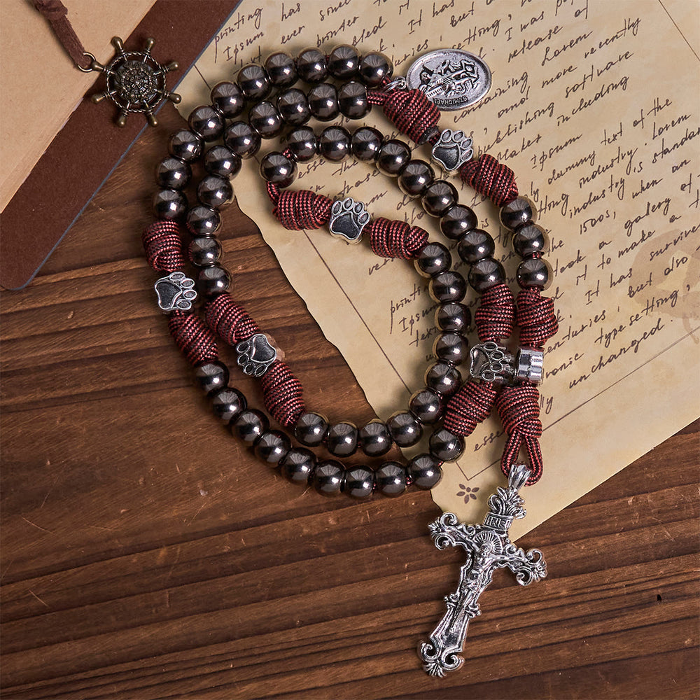 Christianartworkshop Rugged Metallic Beads Paracord Rosary with Paw Charms & St. Michael - image 2