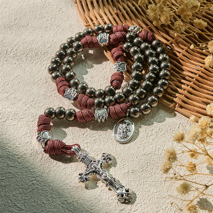 Christianartworkshop Rugged Metallic Beads Paracord Rosary with Paw Charms & St. Michael - image 4
