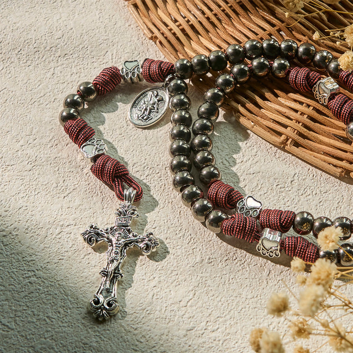 Christianartworkshop Rugged Bronze-Tone Beads Paracord Rosary with Paw Charms & St. Michael - image 5