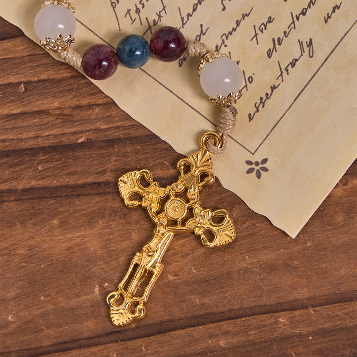 Christianartworkshop Colorful Tourmaline Beads Rosary with Square Divine Mercy and Golden Crucifix - image 8