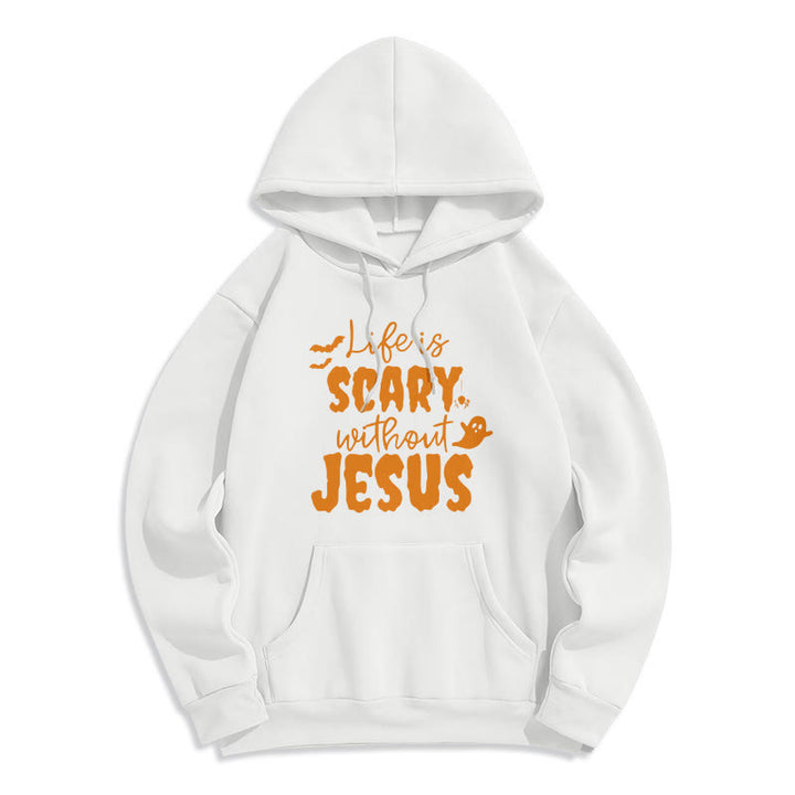 Christianartworkshop Life Is Scary Without Jesus Fleece Lined Polyester Hoodie - White - 2XL - image 1