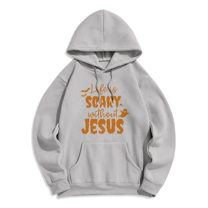 Christianartworkshop Life Is Scary Without Jesus Fleece Lined Polyester Hoodie - Grey - 2XL - image 3