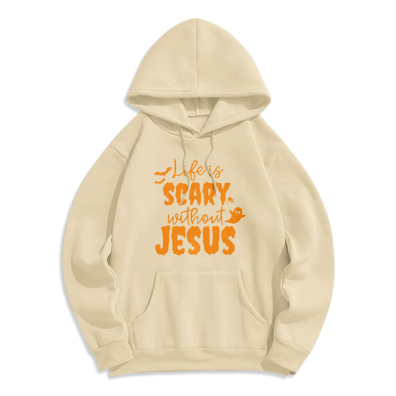 Christianartworkshop Life Is Scary Without Jesus Fleece Lined Polyester Hoodie - Beige - 2XL - image 4