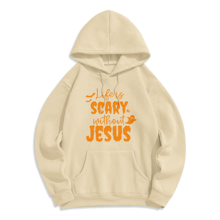 Christianartworkshop Life Is Scary Without Jesus Fleece Lined Polyester Hoodie - Beige - 2XL - image 4