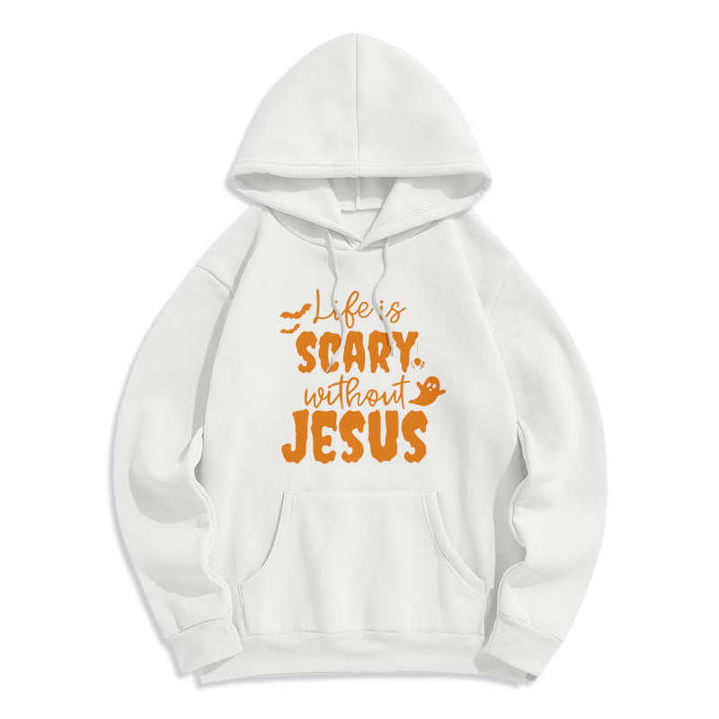 Christianartworkshop Life Is Scary Without Jesus Fleece Lined Polyester Hoodie - White - 2XL - image 0