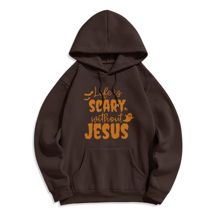 Christianartworkshop Life Is Scary Without Jesus Fleece Lined Polyester Hoodie - Brown - 2XL - image 9