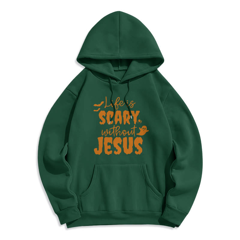 Christianartworkshop Life Is Scary Without Jesus Fleece Lined Polyester Hoodie - Green - 2XL - image 7