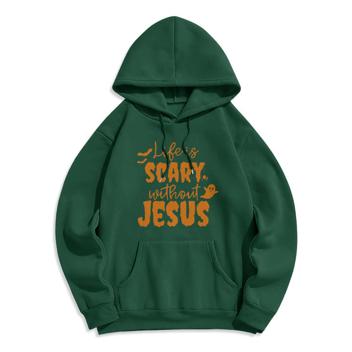 Christianartworkshop Life Is Scary Without Jesus Fleece Lined Polyester Hoodie - Green - 2XL - image 7