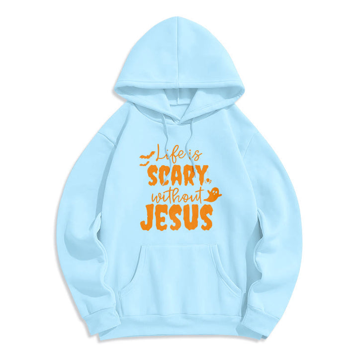 Christianartworkshop Life Is Scary Without Jesus Fleece Lined Polyester Hoodie - Blue - 2XL - image 5