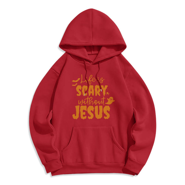 Christianartworkshop Life Is Scary Without Jesus Fleece Lined Polyester Hoodie - Red - 2XL - image 8