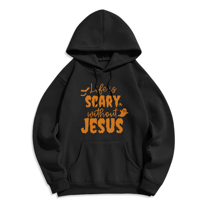 Christianartworkshop Life Is Scary Without Jesus Fleece Lined Polyester Hoodie - Black - 2XL - image 6