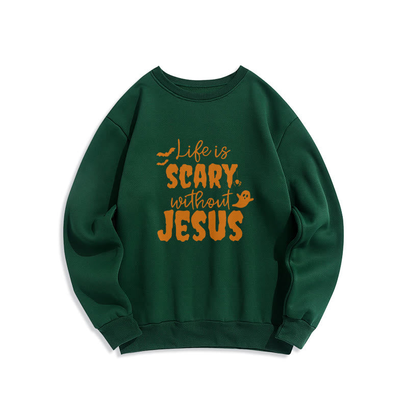 Christianartworkshop Life Is Scary Without Jesus Fleece Lined Polyester Sweatshirt - Green - 2XL - image 5