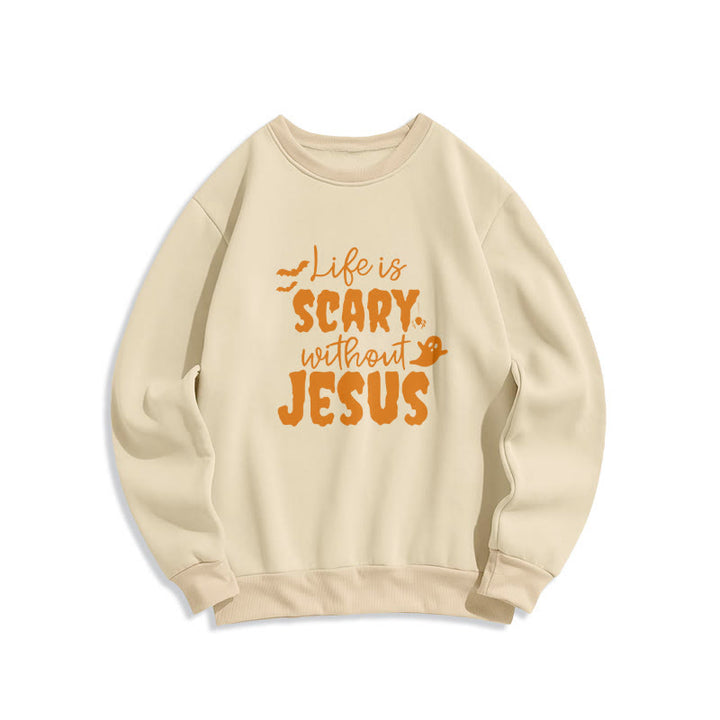 Christianartworkshop Life Is Scary Without Jesus Fleece Lined Polyester Sweatshirt - Beige - 2XL - image 2