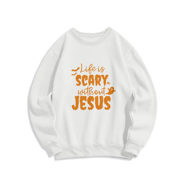 Christianartworkshop Life Is Scary Without Jesus Fleece Lined Polyester Sweatshirt - White - 2XL - image 0